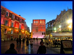 Murcia by night 13 - Plaza Cardenal Belluga with it's restaurants and illuminated buildings.